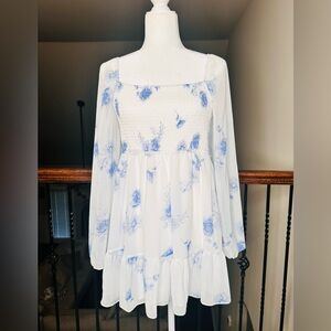 Streetwear Society White Dress with Blue Floral Accents
